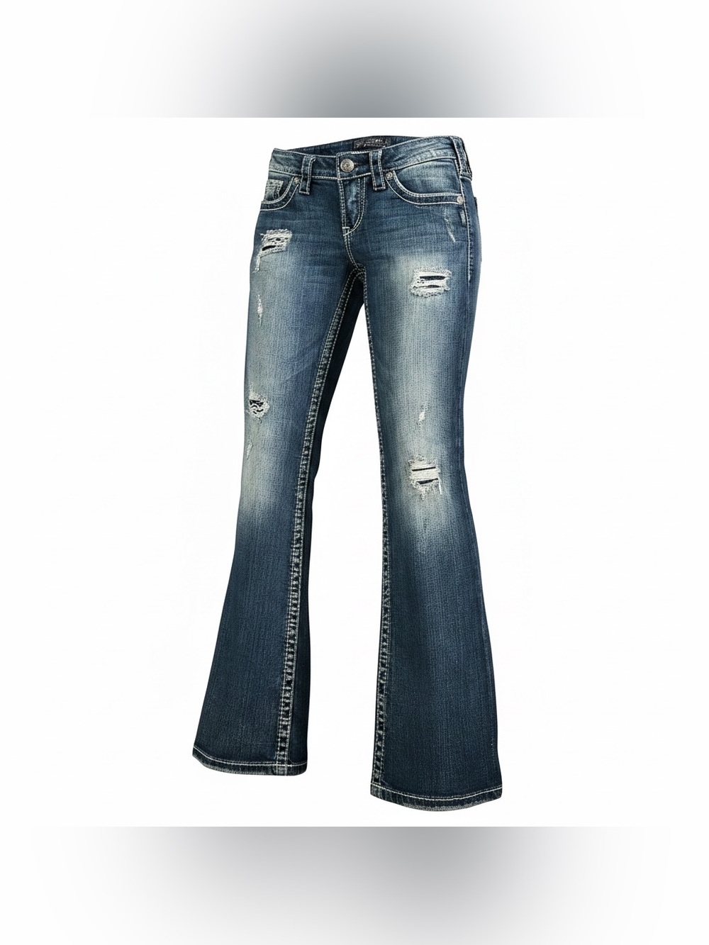 Silver Pioneer Destructed Slim Boot Denim Jeans Womens 26 X 31